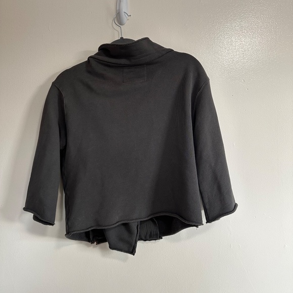 Frank & Eileen Tee Lab Asymmetrical Zip Up Raw Hem Fleece Gray Moto Jacket, XS - Picture 2 of 7